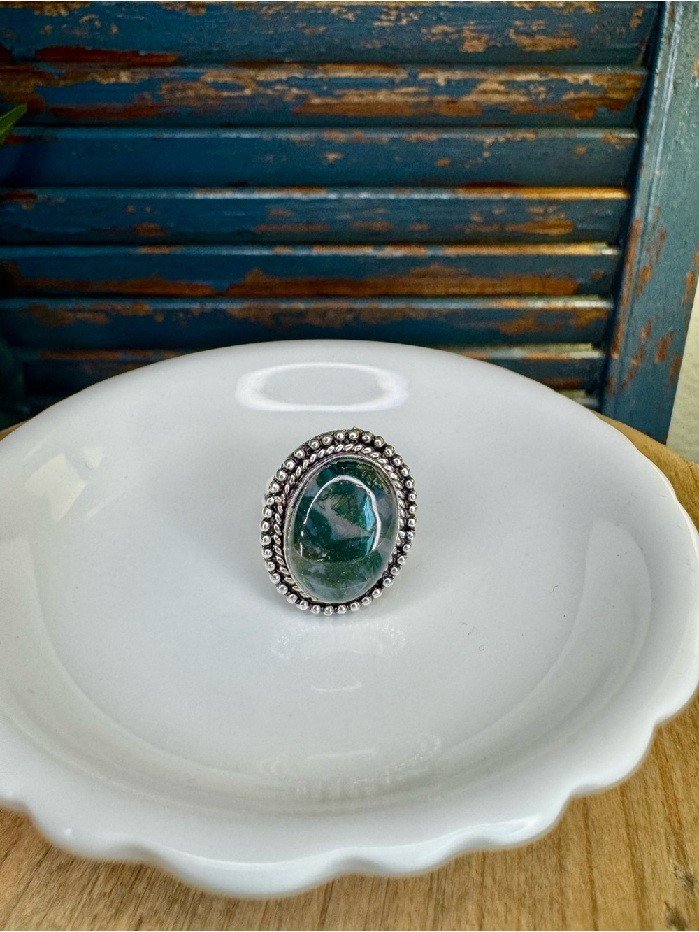Moss Agate Gemstone Silver Plated Ring Size 6.5